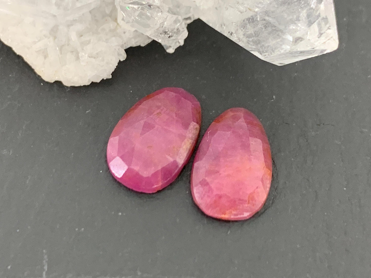 Faceted Ruby pair 7x12x2.5mm cabochon
