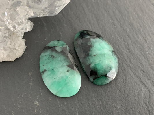 Faceted Emerald Pair 12x20x3mm cabochon
