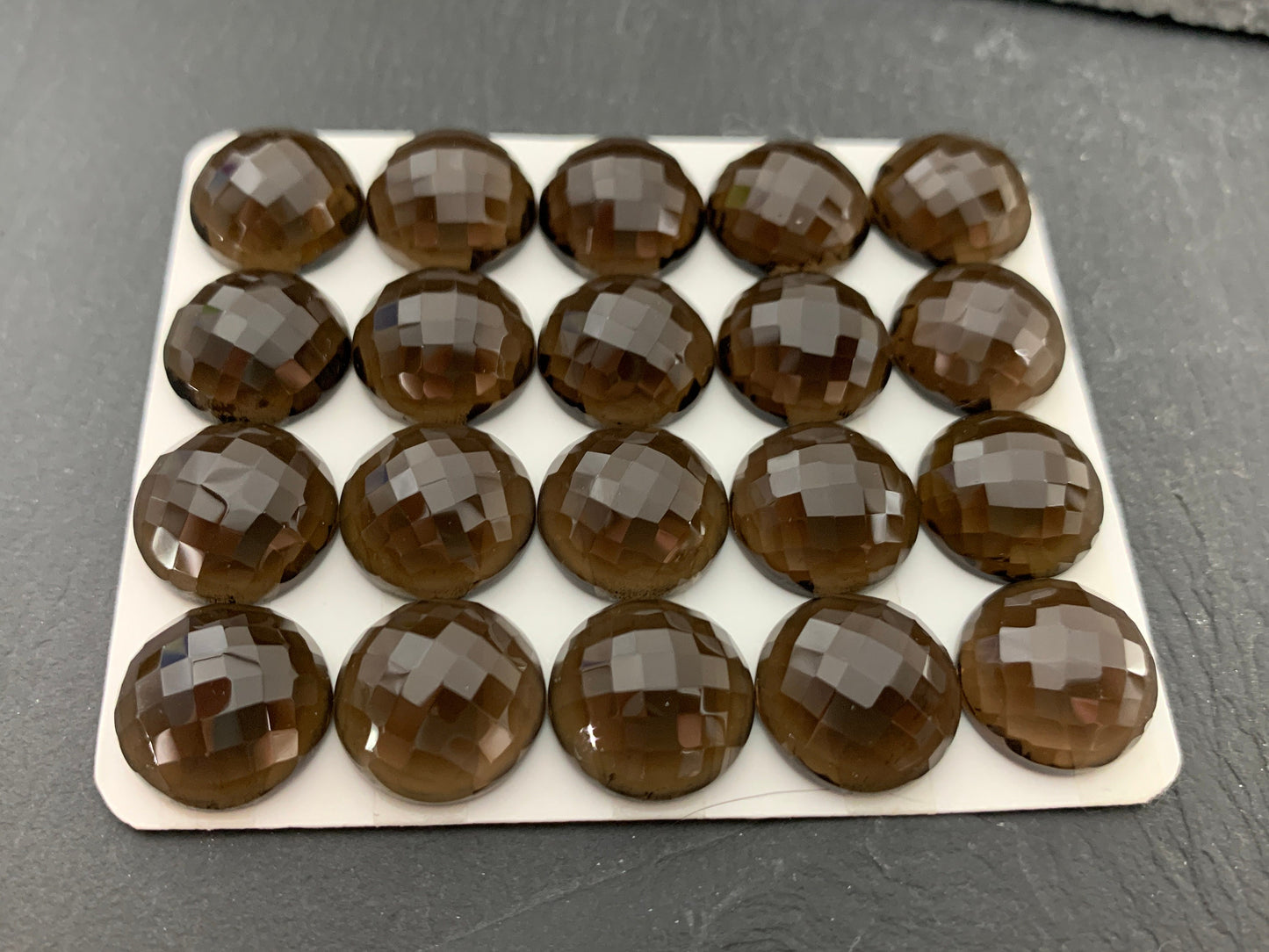 Faceted Smokey Quartz round 14mm cabochon - Calibrated cabochons
