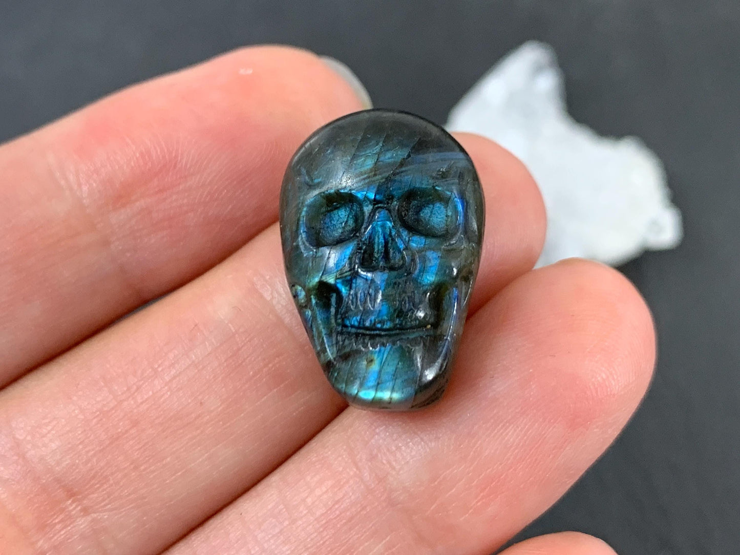 Labradorite Skull Cabochon 14x21mm - Natural Green Stone Flat Back Gem