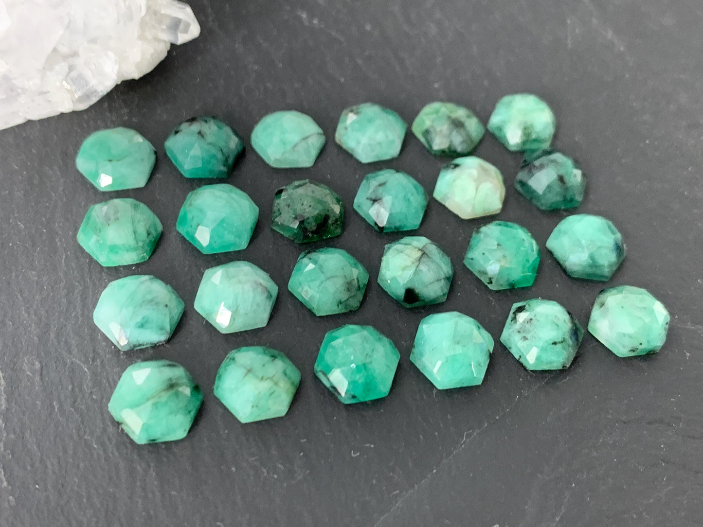 Faceted Emerald hexagon 8mm cabochon