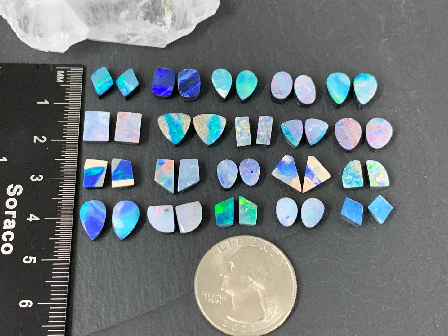 Australian Opal doublet pair 7-10mm long cabochon