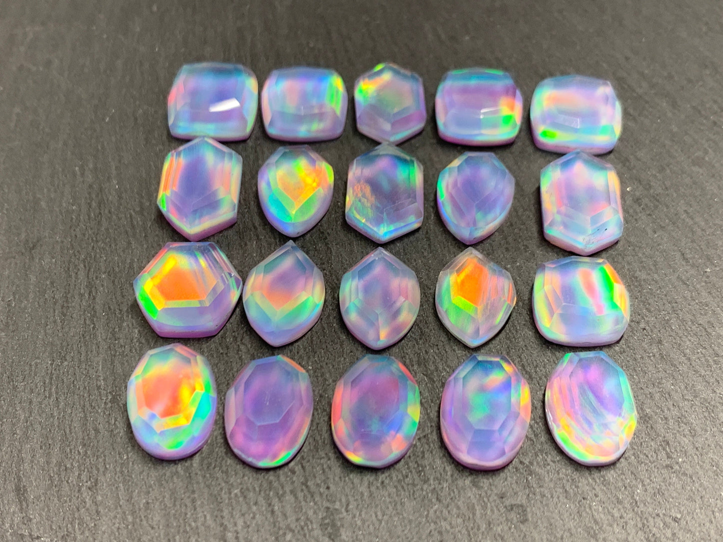 Faceted Aurora Opal 12-16mm long cabochon - Doublet cabochons