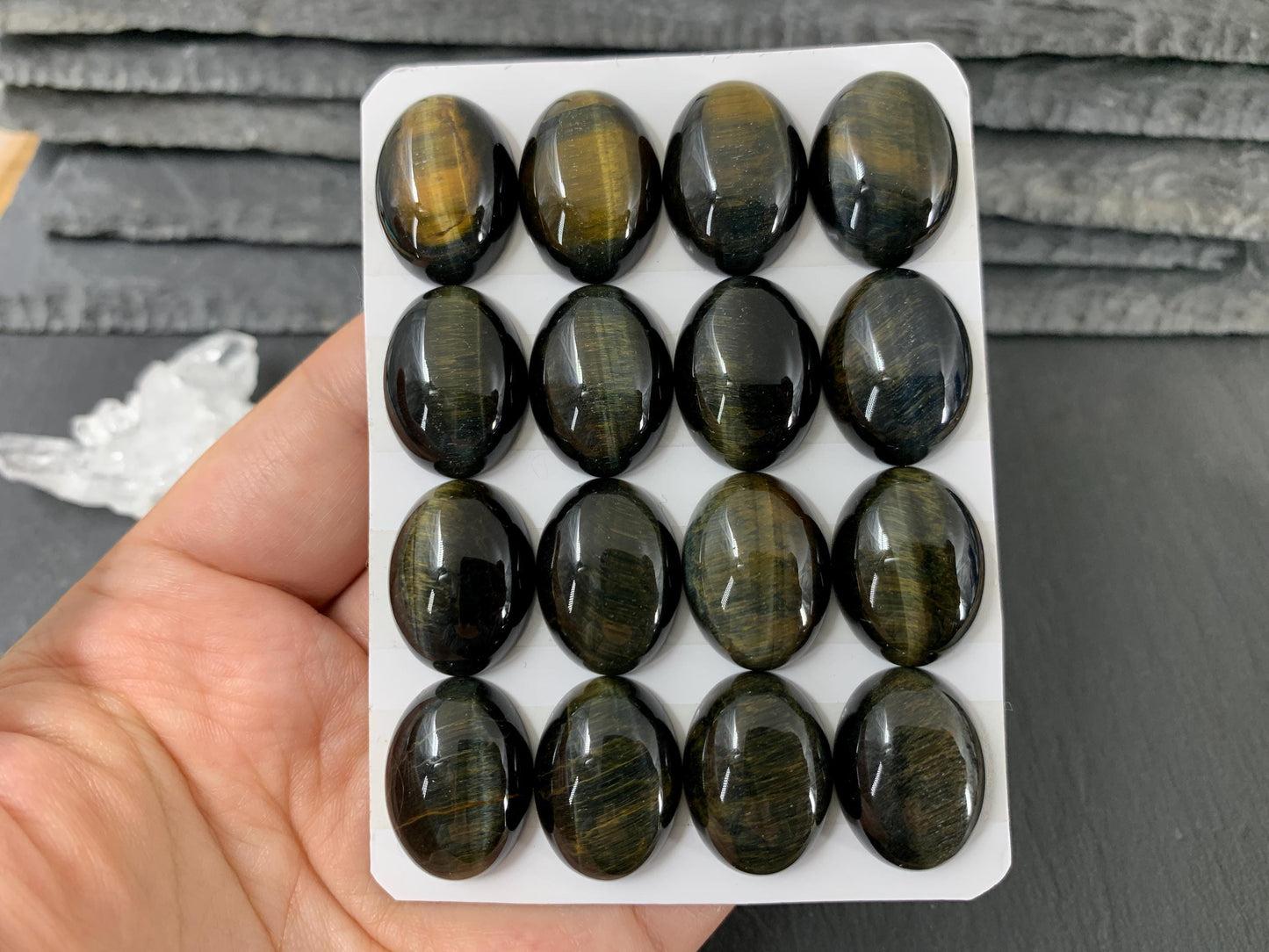 Yellow Blue Tiger Eye oval 15x20mm cabochon - Calibrated cabochons