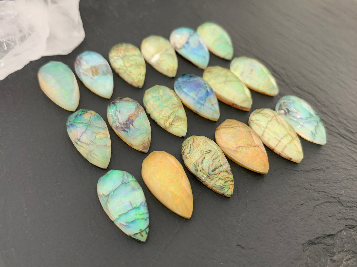 Faceted Monarch Opal pear 10x20mm cabochons - Doublet cabochons (AO65-3)