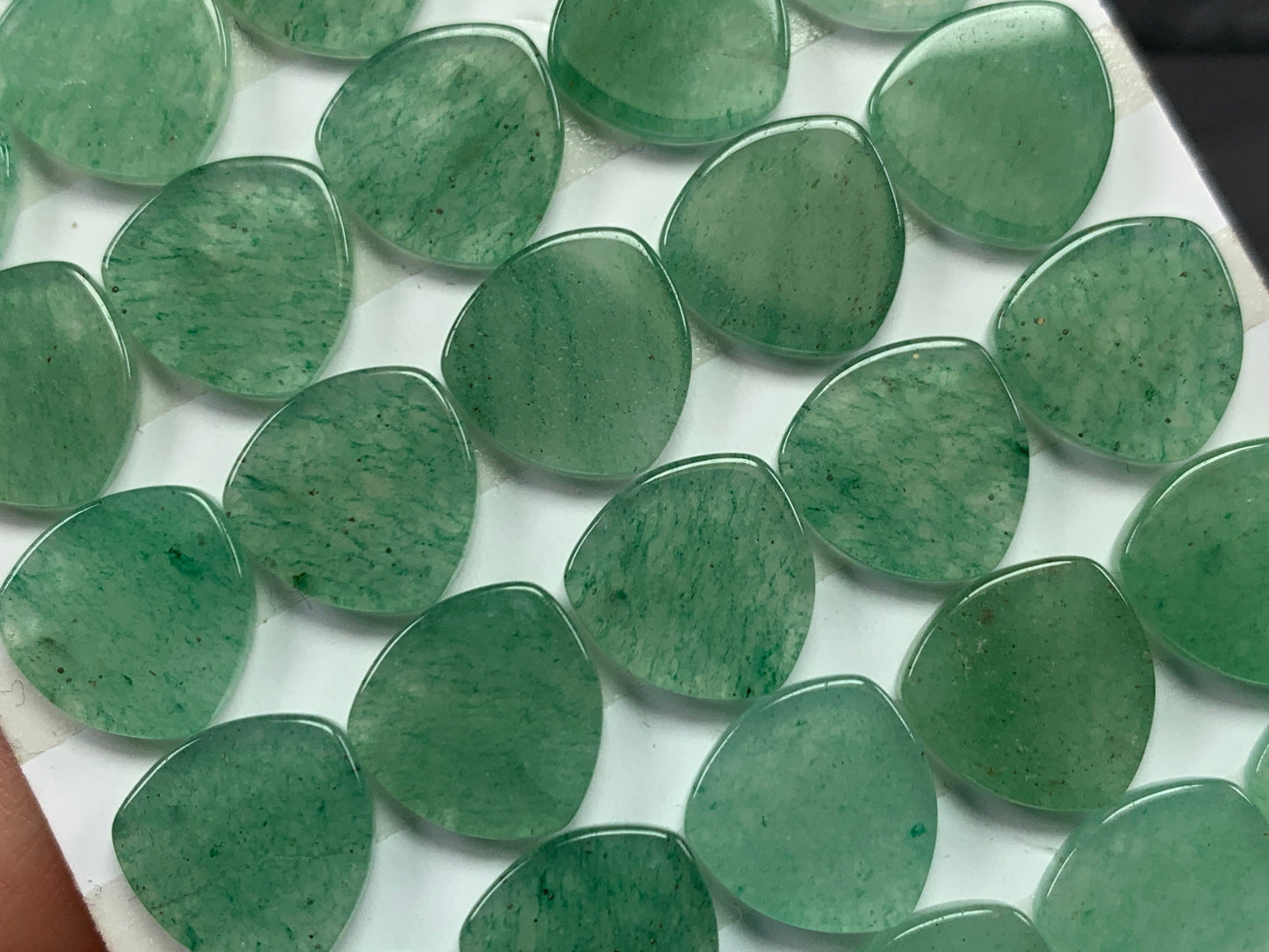 Flat Green Aventurine trillion 10mm cabochon - calibrated cabochons