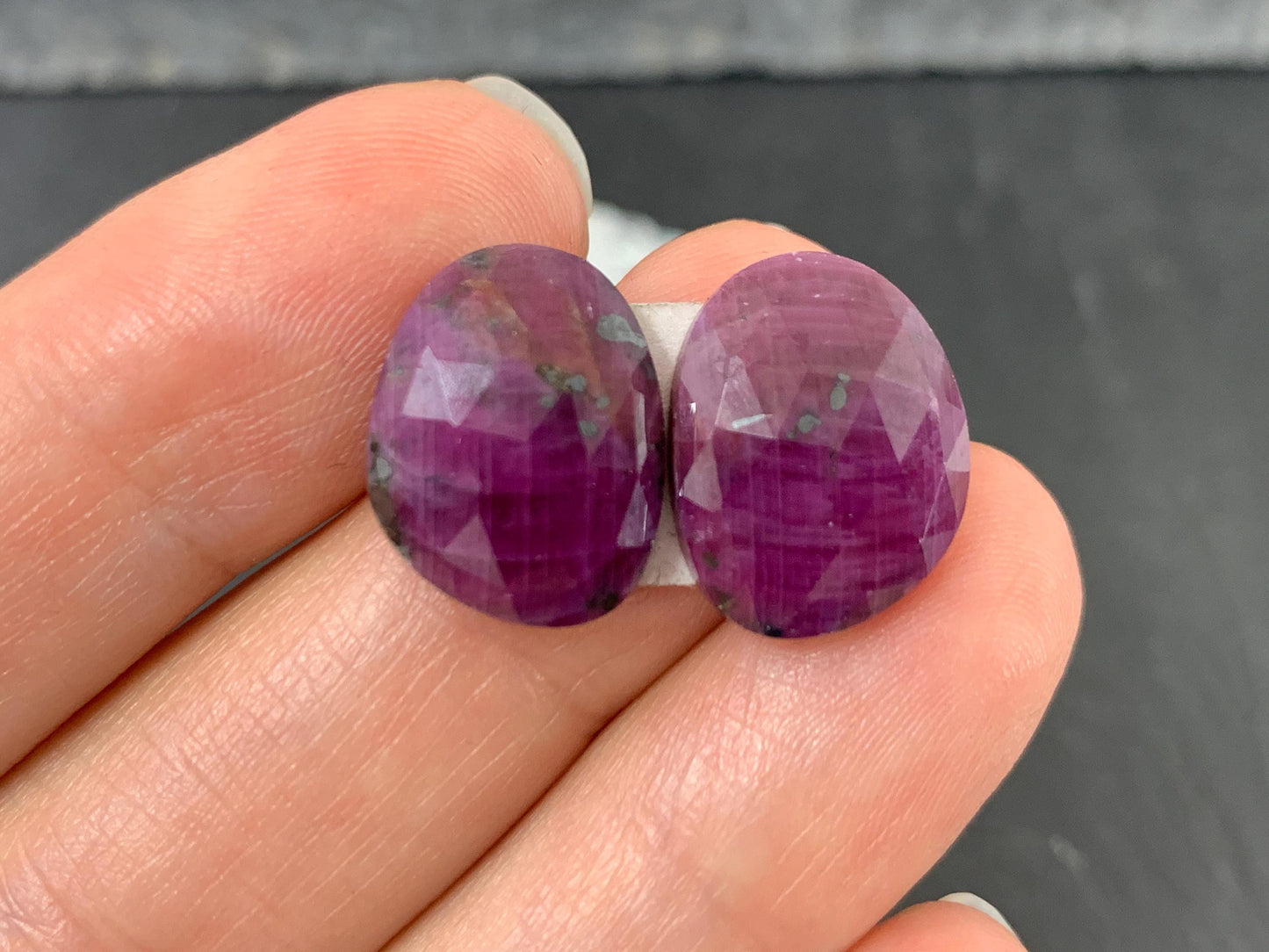 Faceted Ruby pair 12x16x4mm cabochon