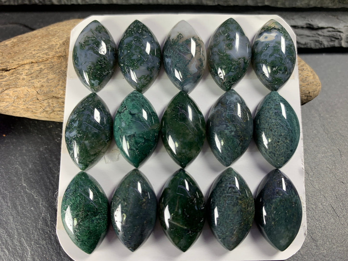 Moss Agate marquise 12x20mm cabochon - Calibrated cabochons