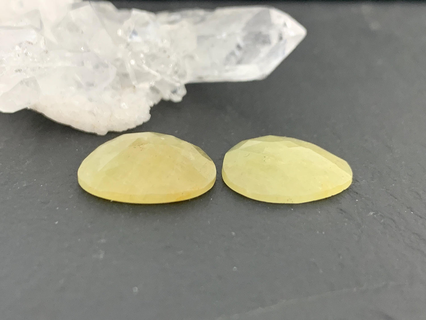 Faceted Yellow Sapphire pair 13x14x3mm cabochon