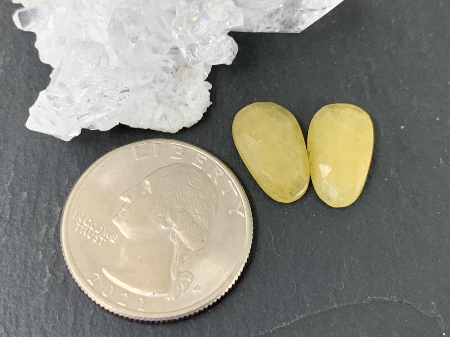 Faceted Yellow Sapphire pair 9x14x3mm cabochon