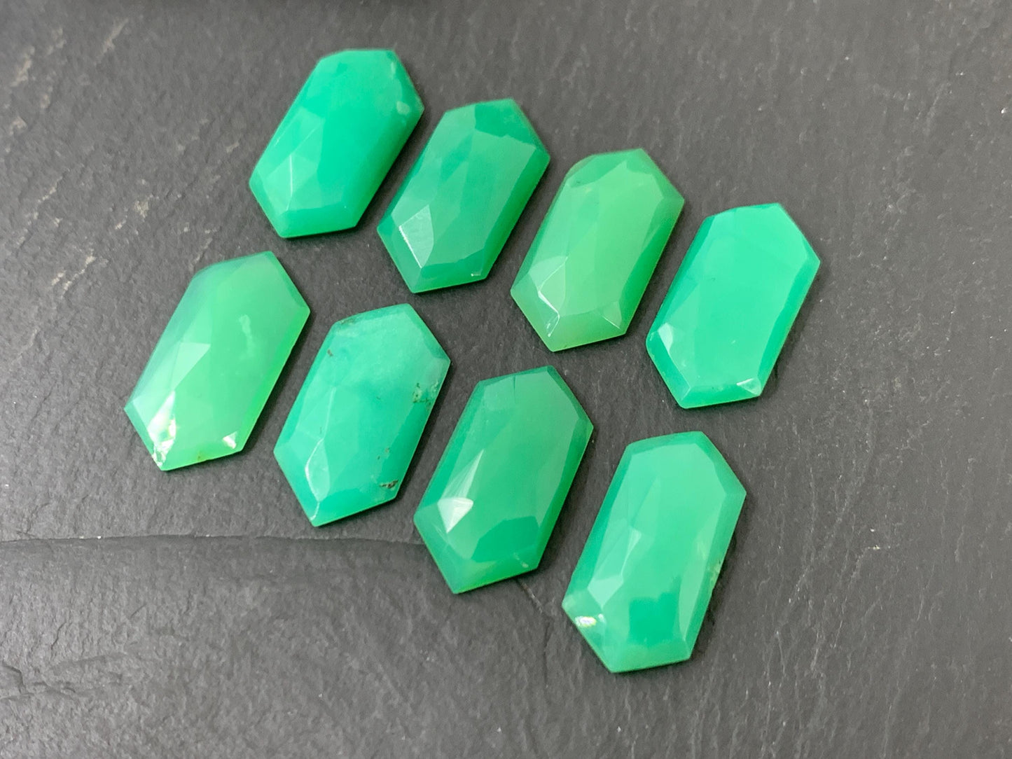 Faceted Chrysoprase Cabochon - Long Hexagon 10x20mm Rose Cut Green Gemstone