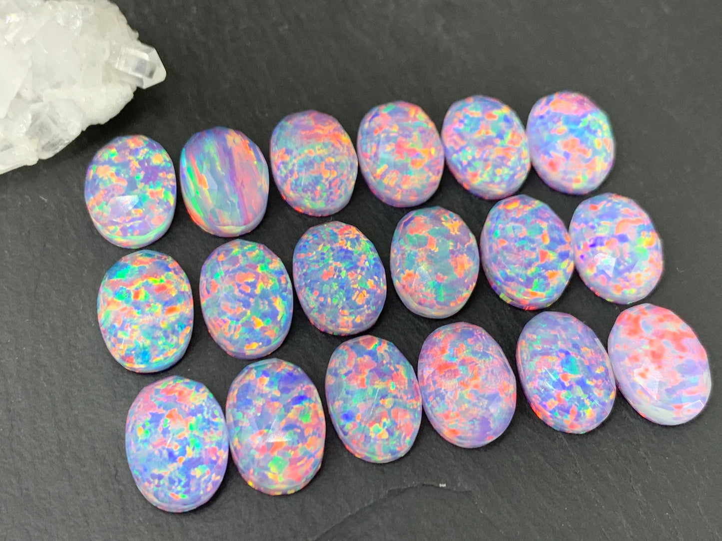 Faceted Aurora Opal oval 10x14mm cabochons - Doublet cabochons