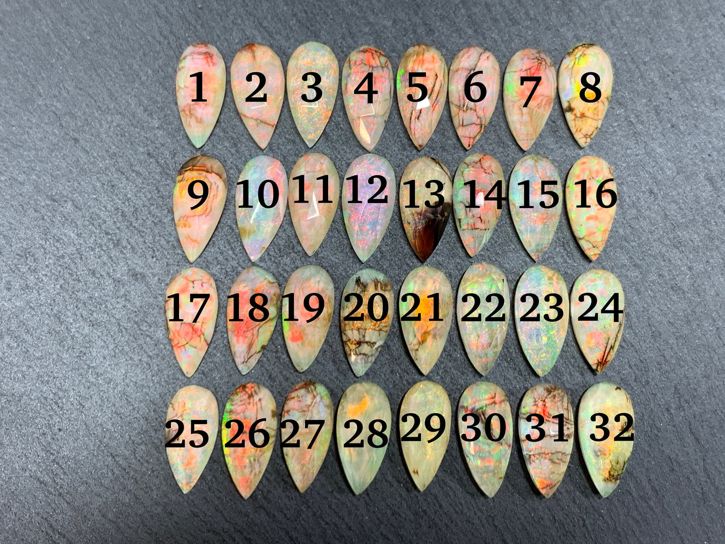 Faceted Monarch Opal pear 7x15mm cabochons - Doublet cabochons
