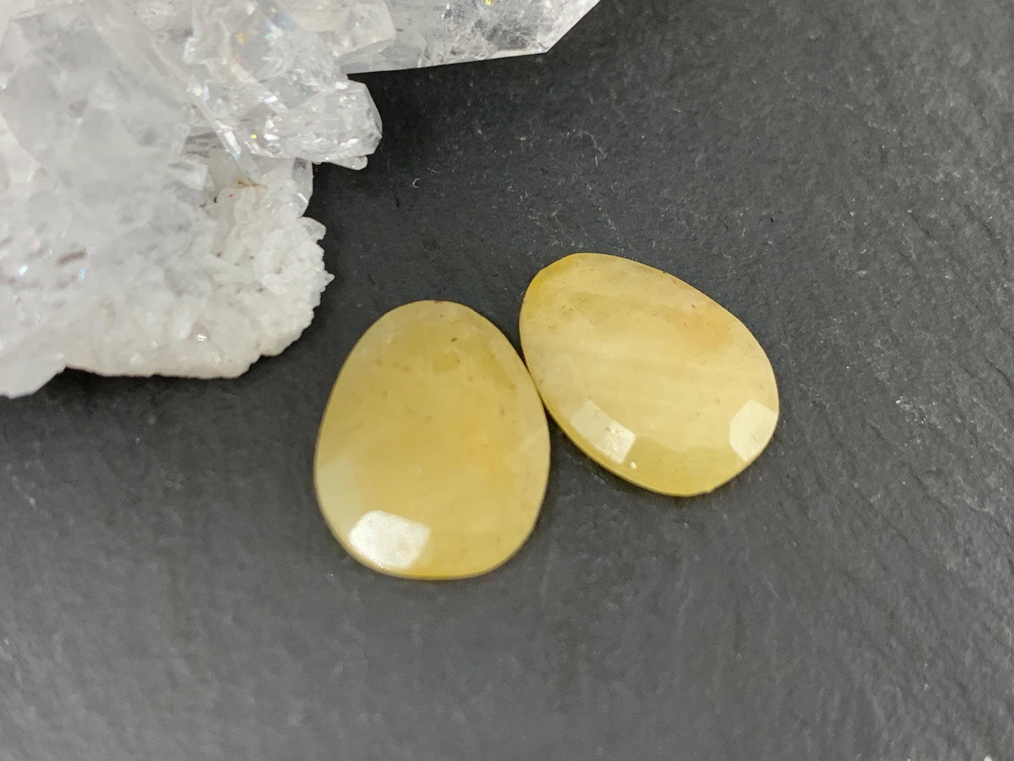 Faceted Yellow Sapphire pair 10x13x25mm cabochon