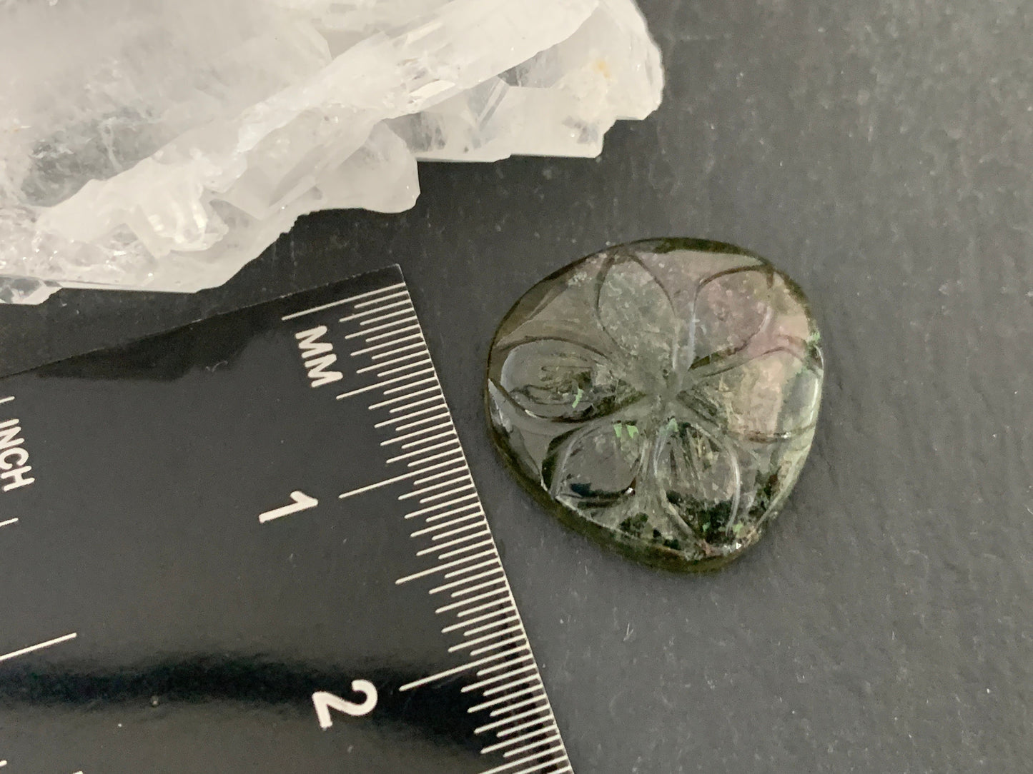 Carved Tourmaline 18x17x3mm cabochon