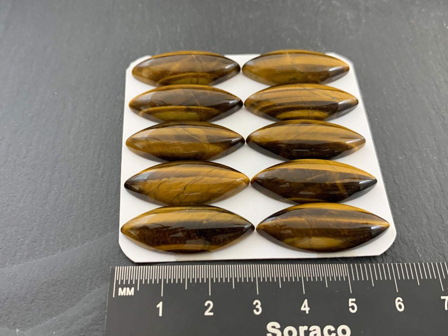 Tiger Eye marquise 12x30mm cabochon - Calibrated Cabochons