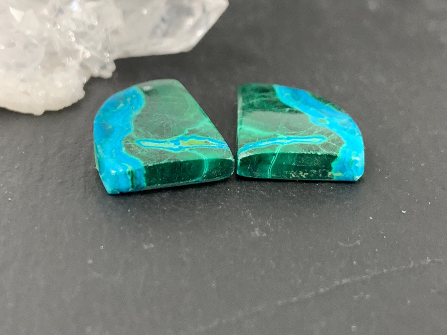 Malachite Chrysocolla free form 13x19x4mm cabochon pair
