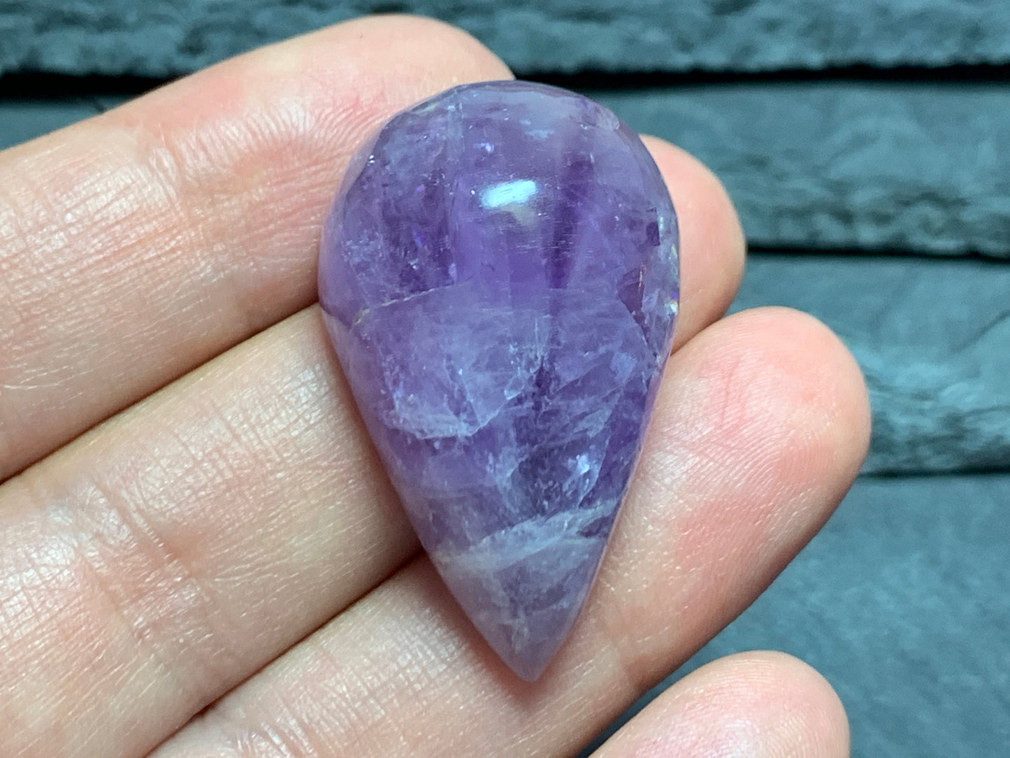 Amethyst pear 34x20x13mm cabochon - free form hand cut in Africa