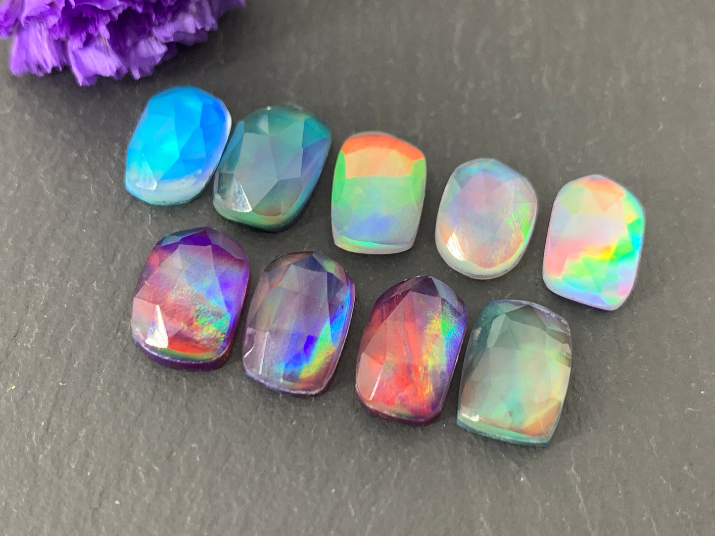 Faceted Aurora Opal cabochon - Doublet cabochon