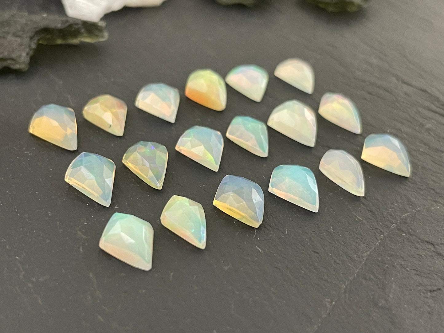 Faceted Ethiopian Opal 9-9.5mm cabochon- Faceted cabochons