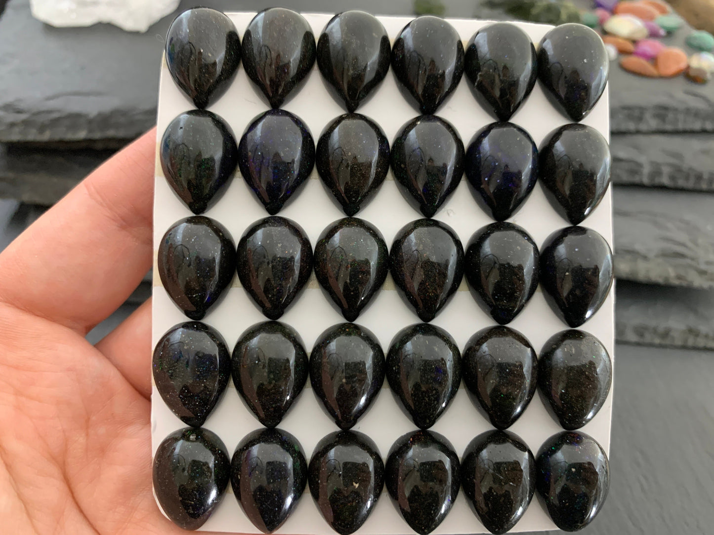 Black Andamooka Opal pear 13x18mm cabochon - Matrix Australian Opal