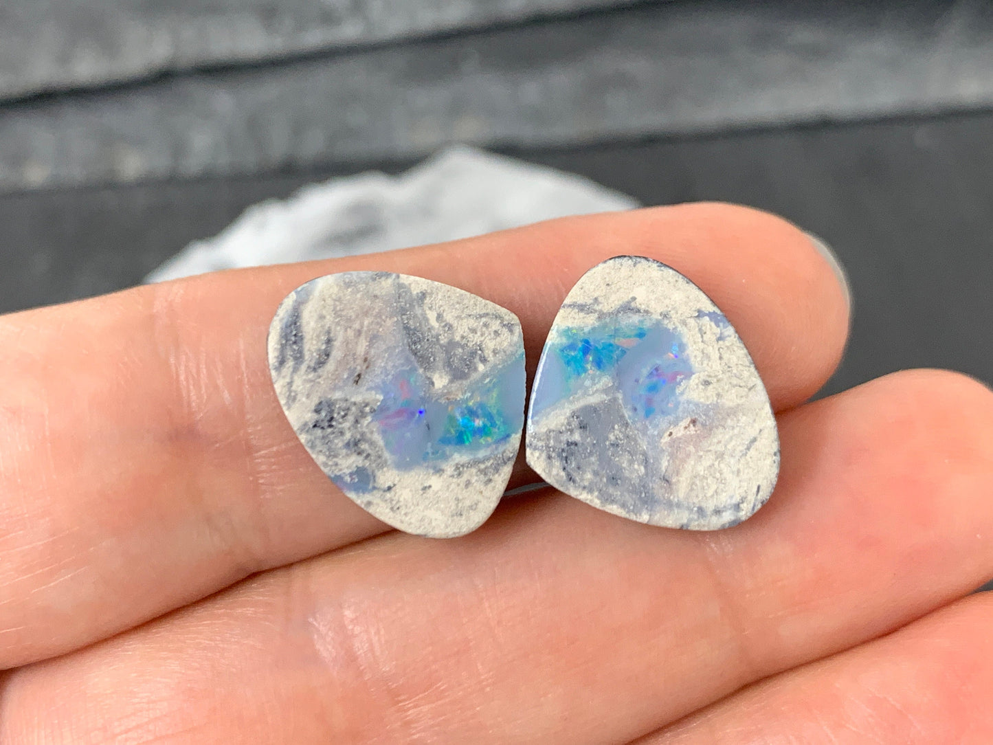 Australian Opal doublet 14x17x3mm pair of cabochons