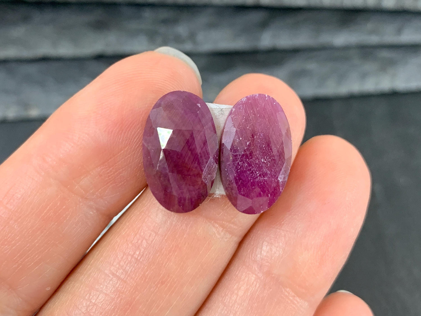 Faceted Ruby pair 9x16mm cabochon