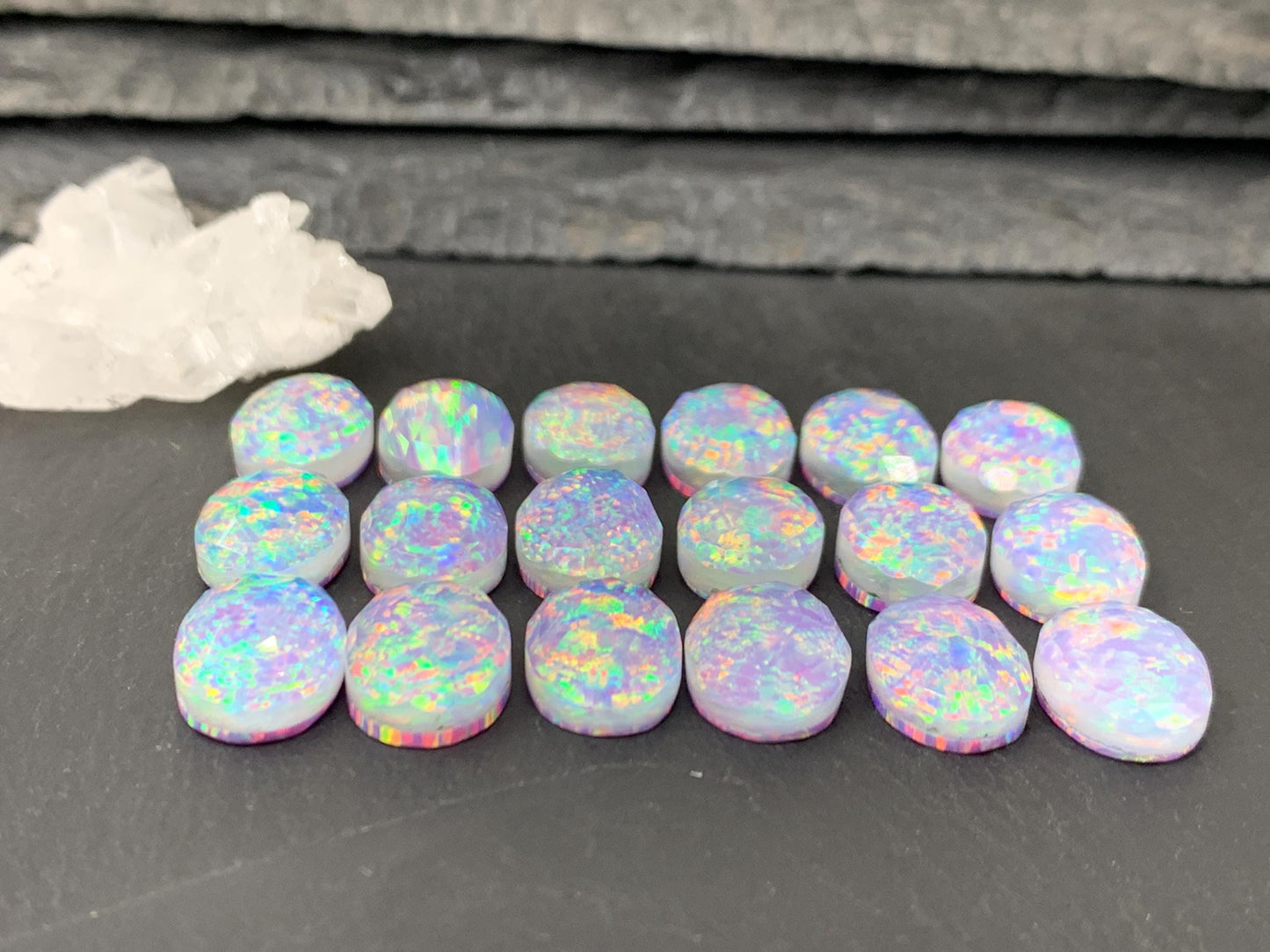 Faceted Aurora Opal oval 10x14mm cabochons - Doublet cabochons