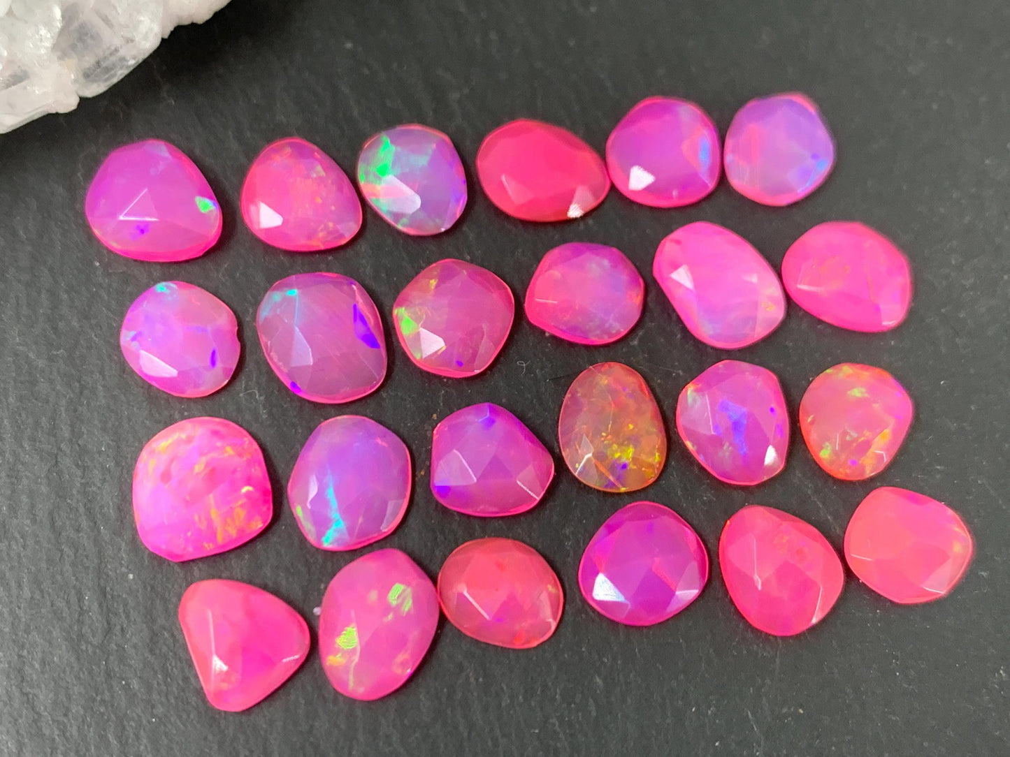 Faceted pink Ethiopian Opal 7-8mm long cabochon - free form shape