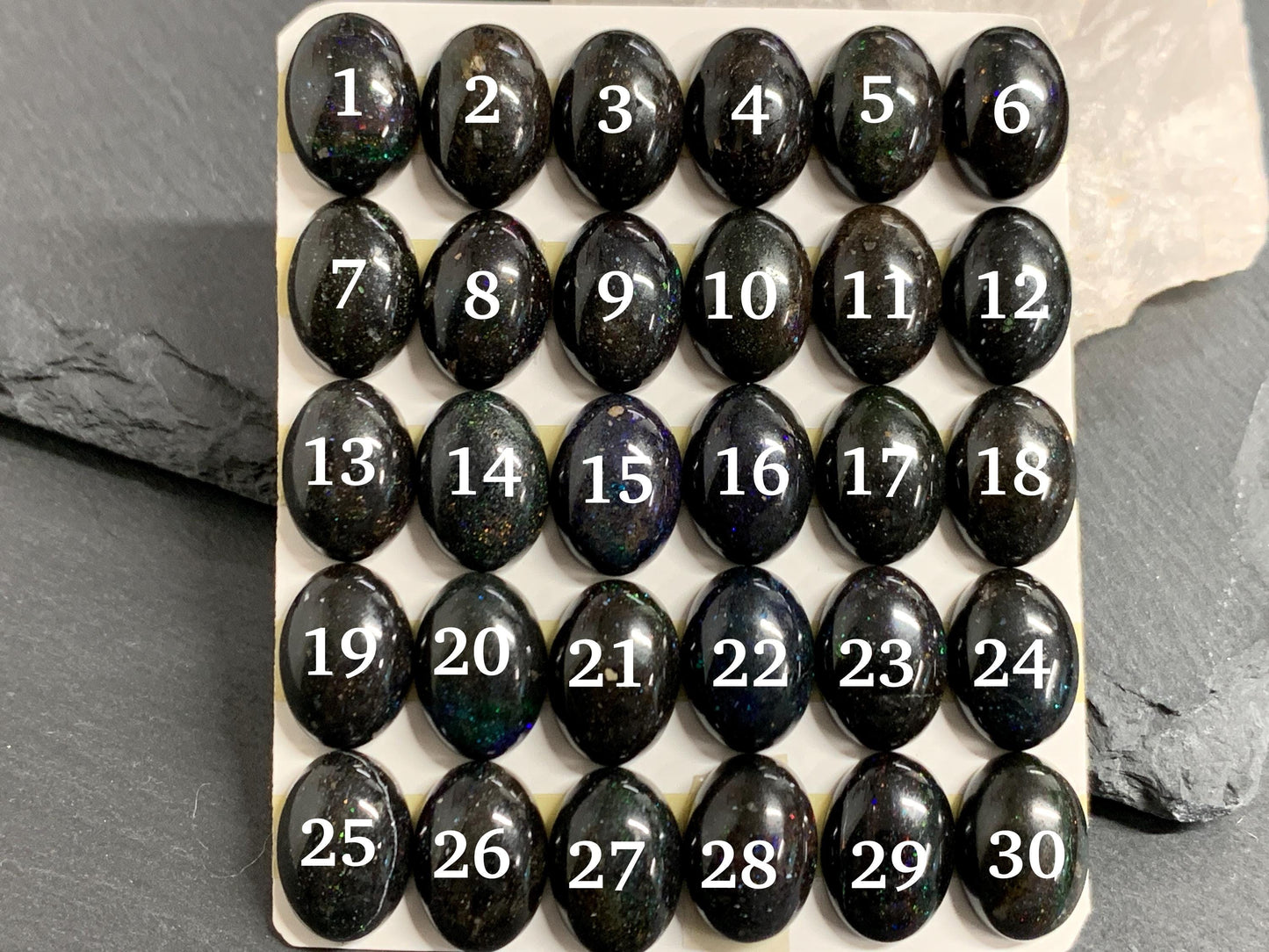 Black Andamooka Opal oval 10x14mm cabochon - Calibrated cabochons Andamooka Australia - Matrix Australian Opal