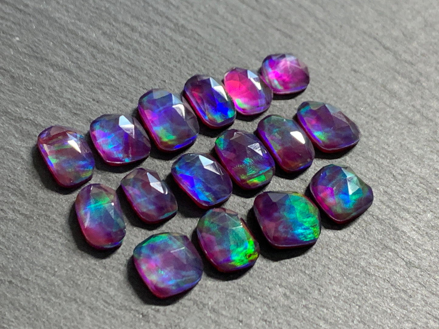 Faceted Aurora Opal 9-11mm long cabochon - Doublet cabochons