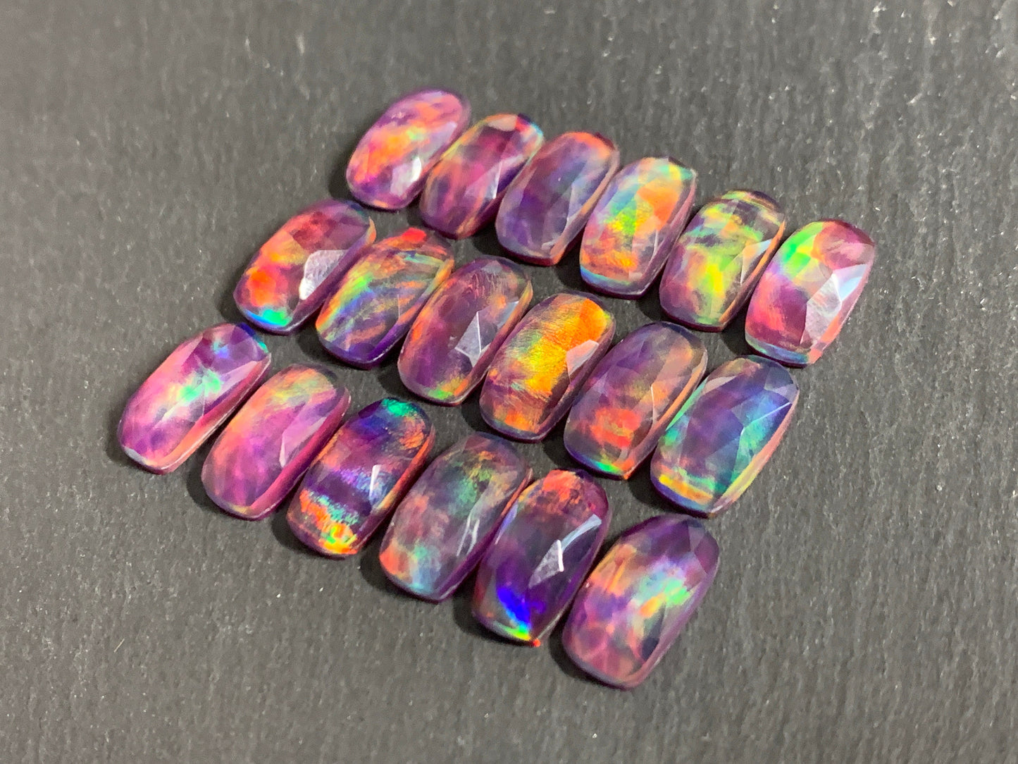 Faceted Aurora Opal 7x14mm cabochon - Doublet cabochon