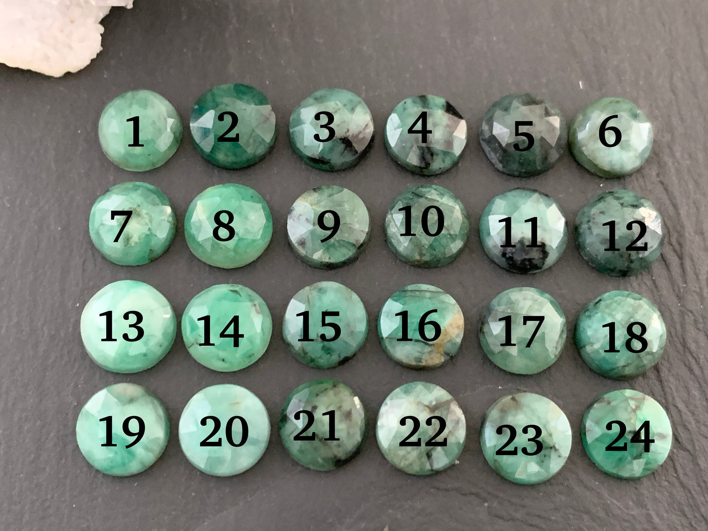 Faceted Emerald round 10mm cabochon