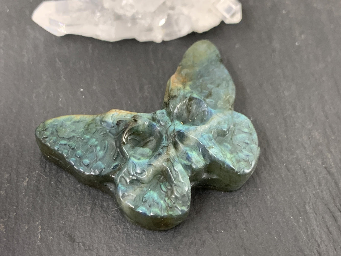 Labradorite Butterfly Carving – Natural 29x41mm Flat Back Stone Gem