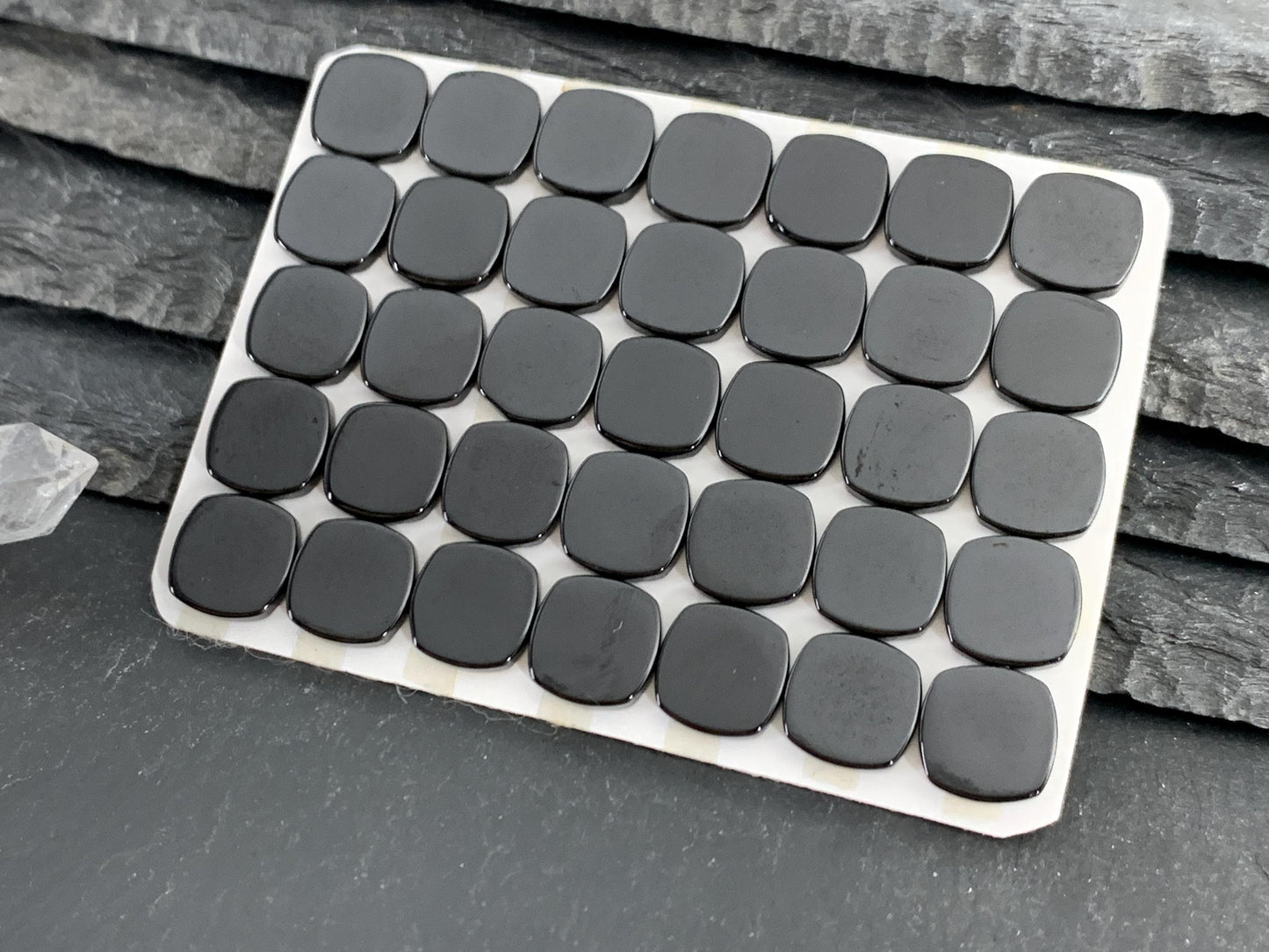 Flat Black Spinel square cushion 10mm cabochon - Calibrated cabochons