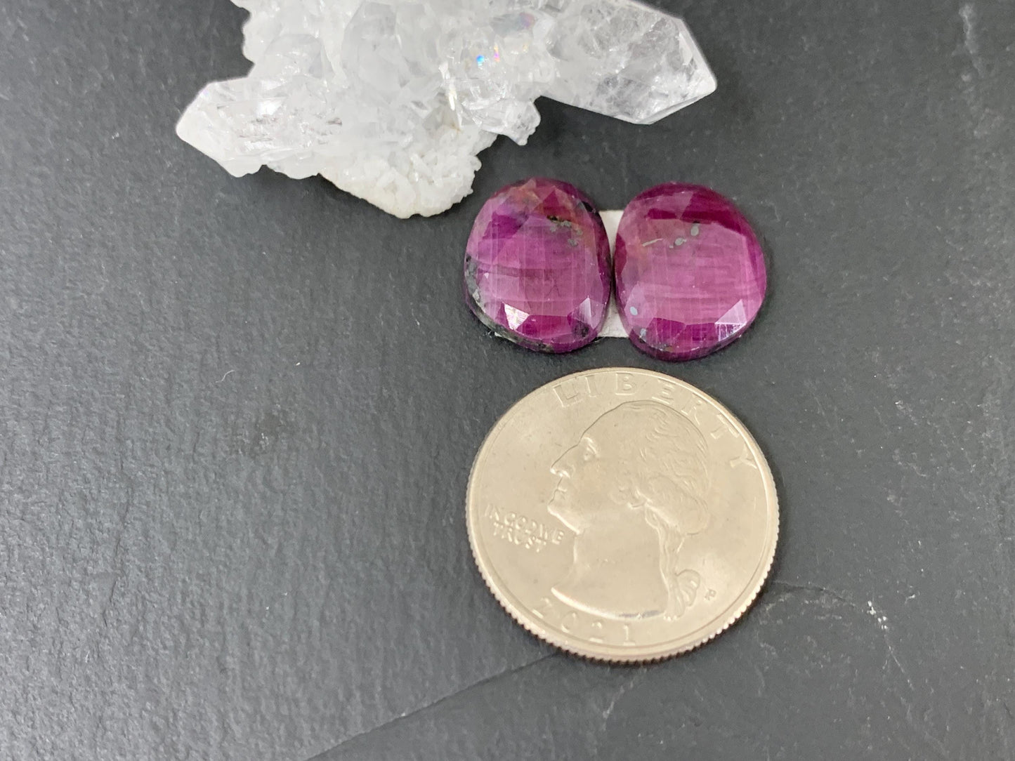 Faceted Ruby pair 12x16x4mm cabochon