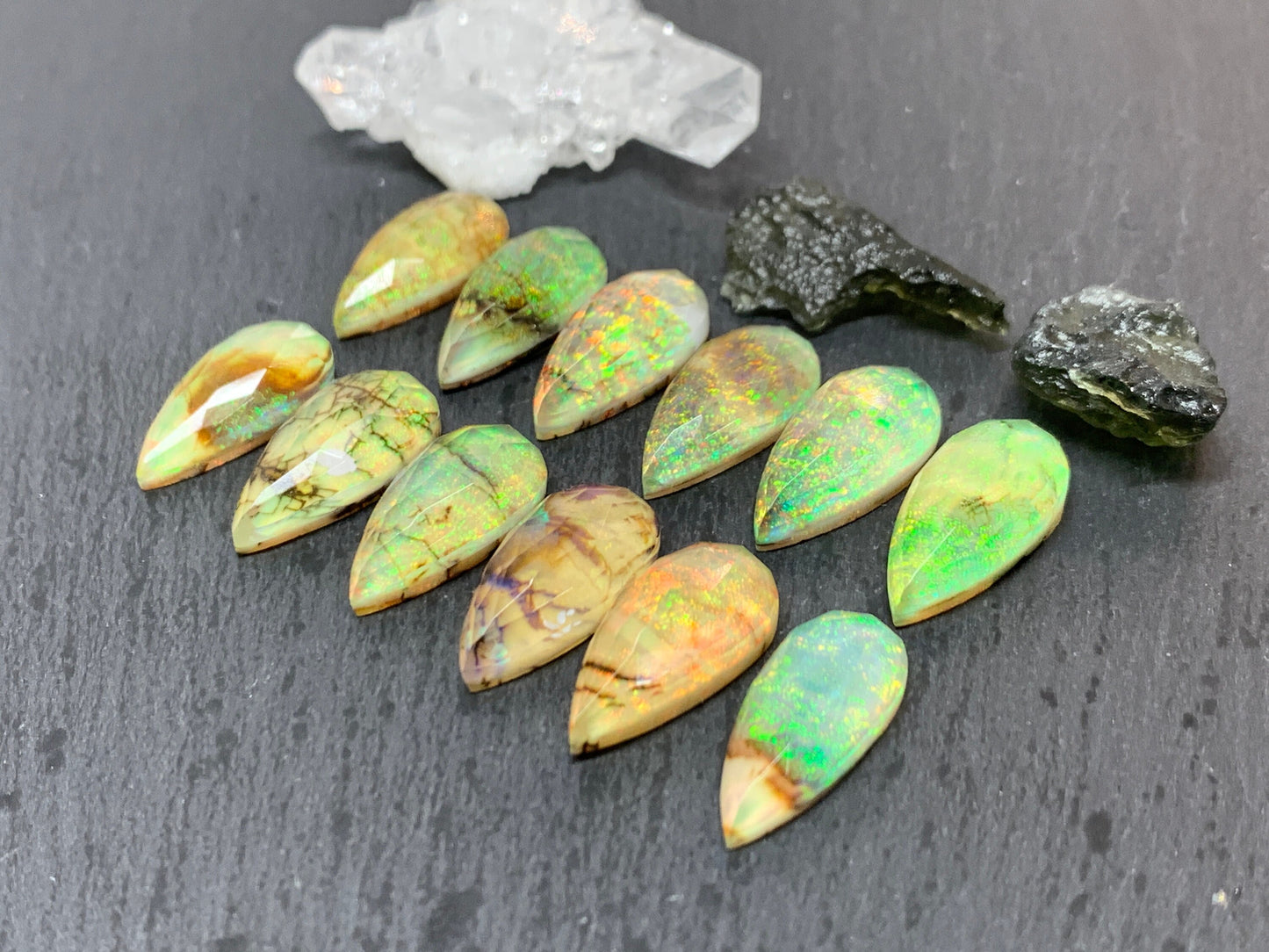 Faceted Monarch Opal pear 10x20mm doublet cabochons - Doublet cabochons