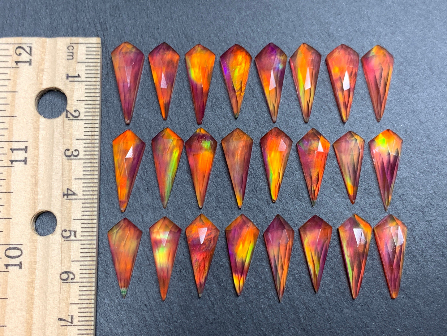Faceted Aurora Opal kite 8x20mm cabochon - Doublet cabochons