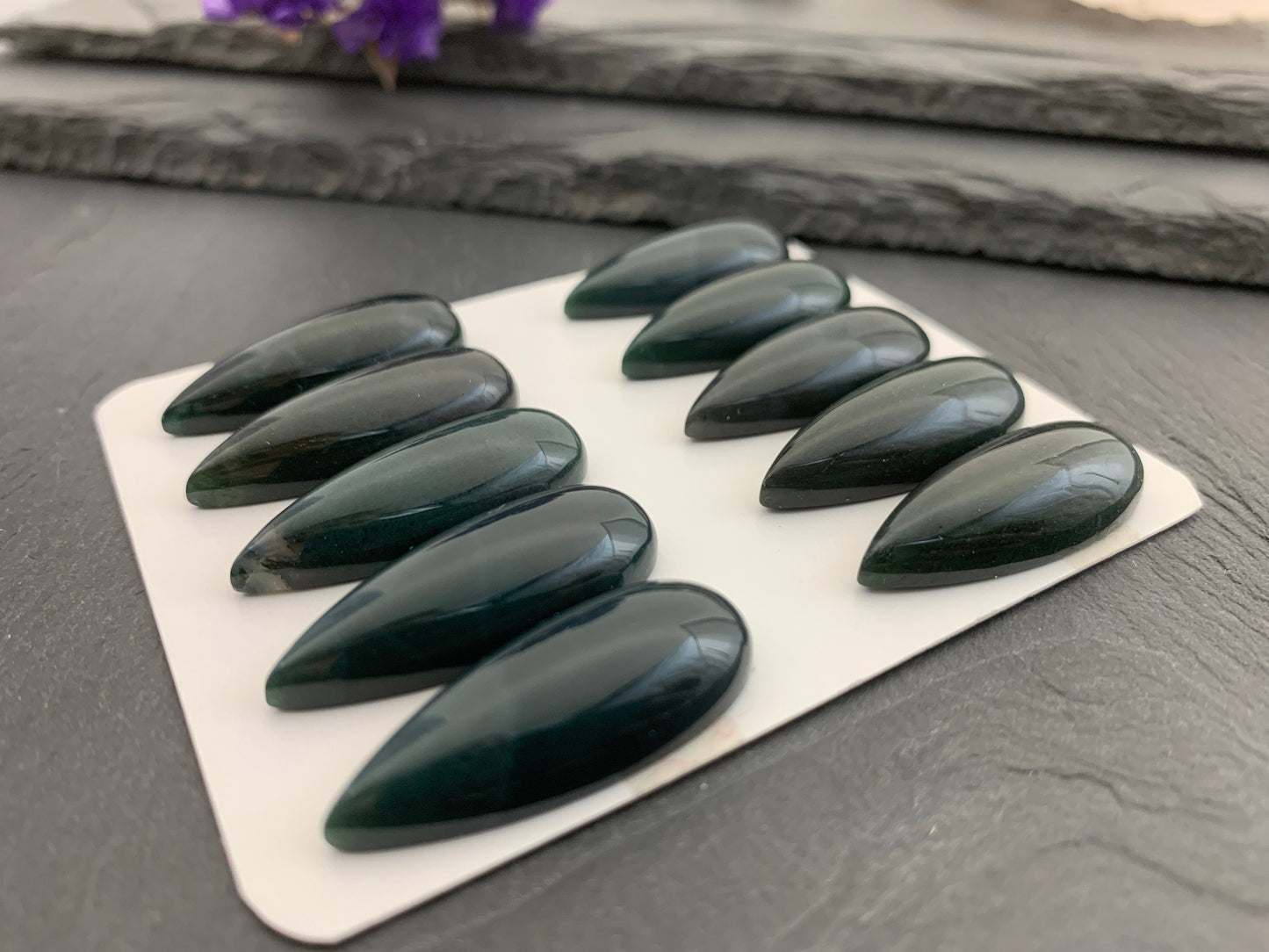 Moss Agate pear 12x30mm cabochon | Calibrated Moss Agate | Natural Moss Agate