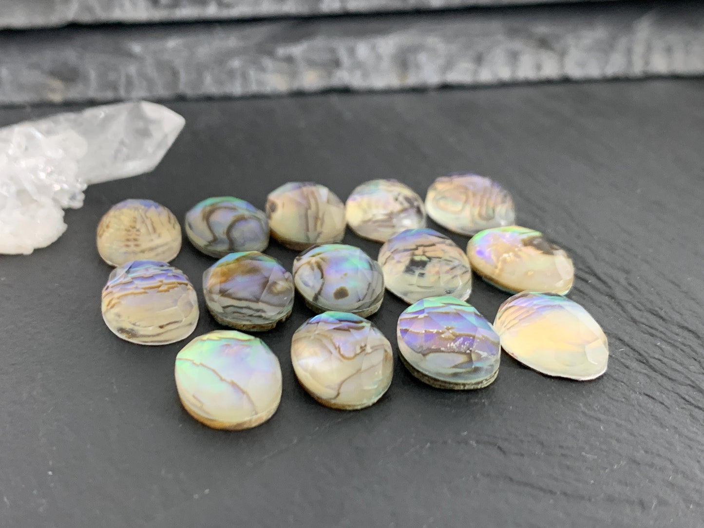 Faceted Abalone oval 10x14mm doublet cabochon