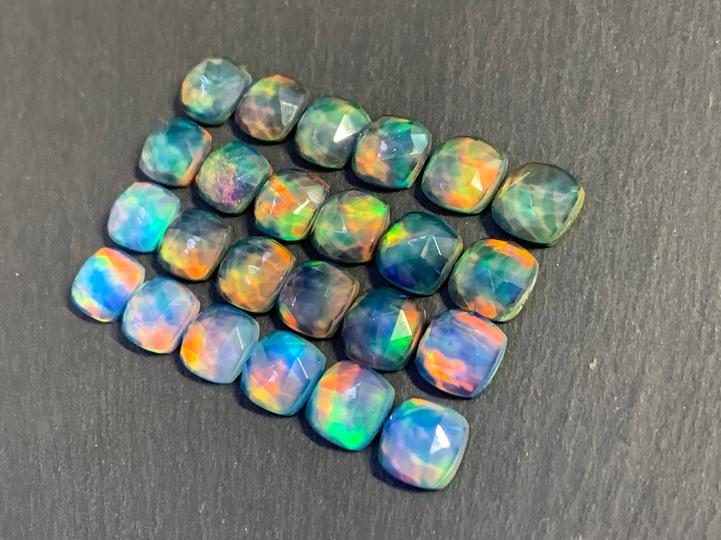 Faceted Aurora Opal square 10mm cabochon - Doublet cabochons