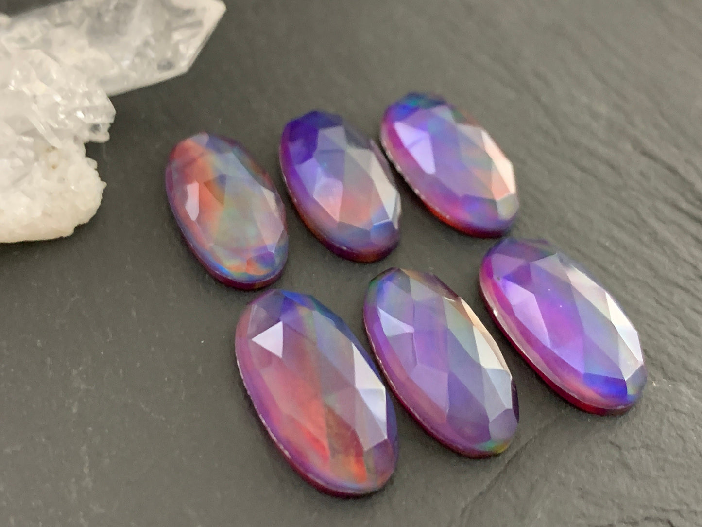 Faceted Aurora Opal oval 10x20mm cabochon - Doublet cabochon