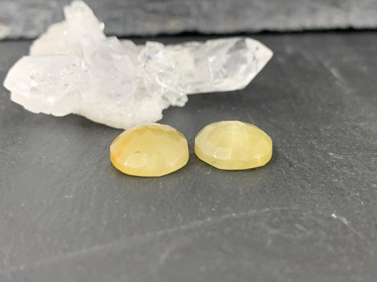 Faceted Yellow Sapphire pair 11x13x4mm cabochon