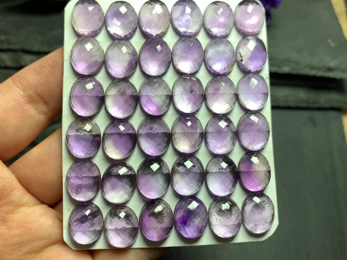 Faceted Amethyst oval 10x12mm cabochon - Calibrated cabochons