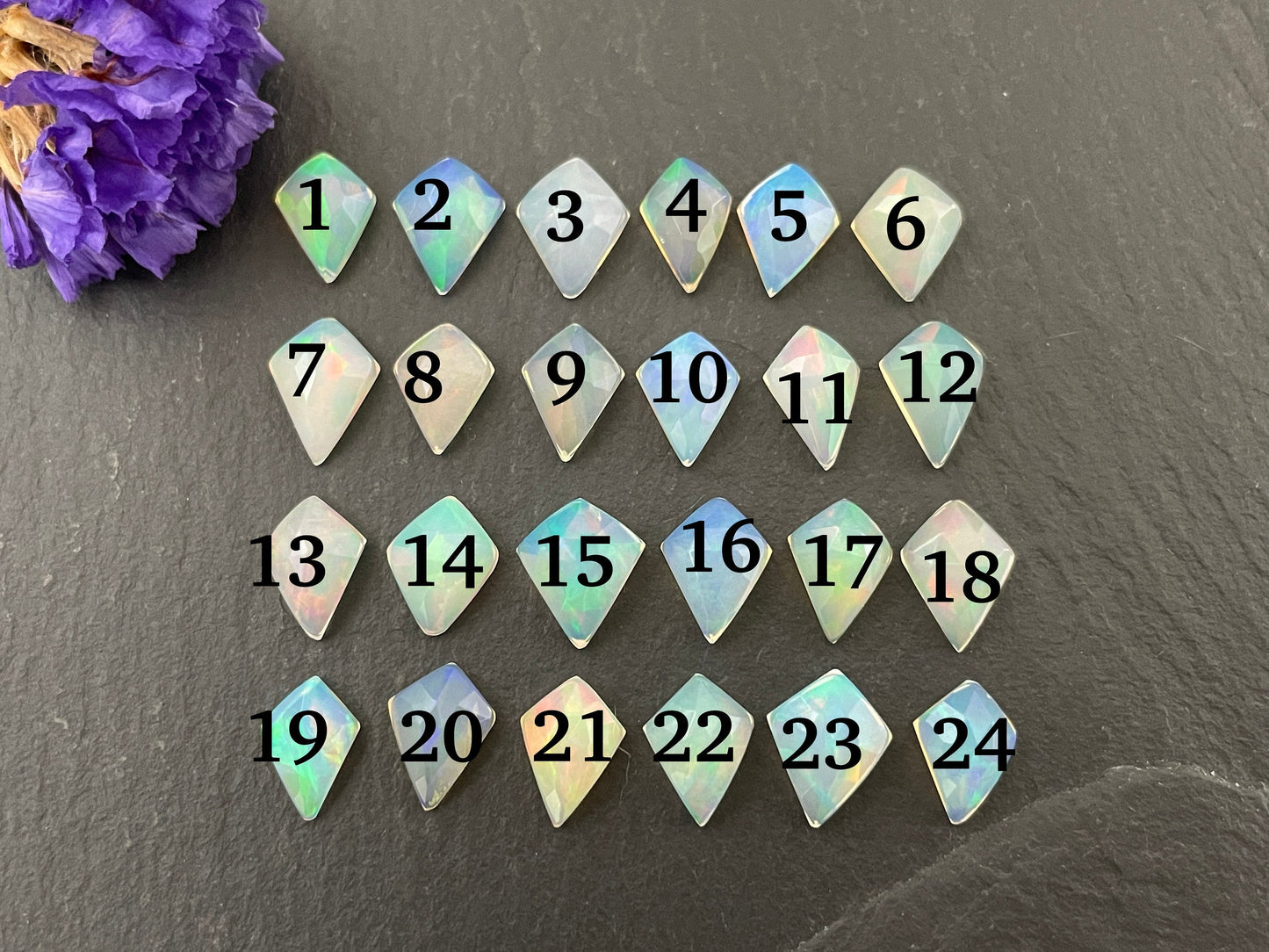 Faceted Ethiopian Opal kite 7-8mm long cabochon