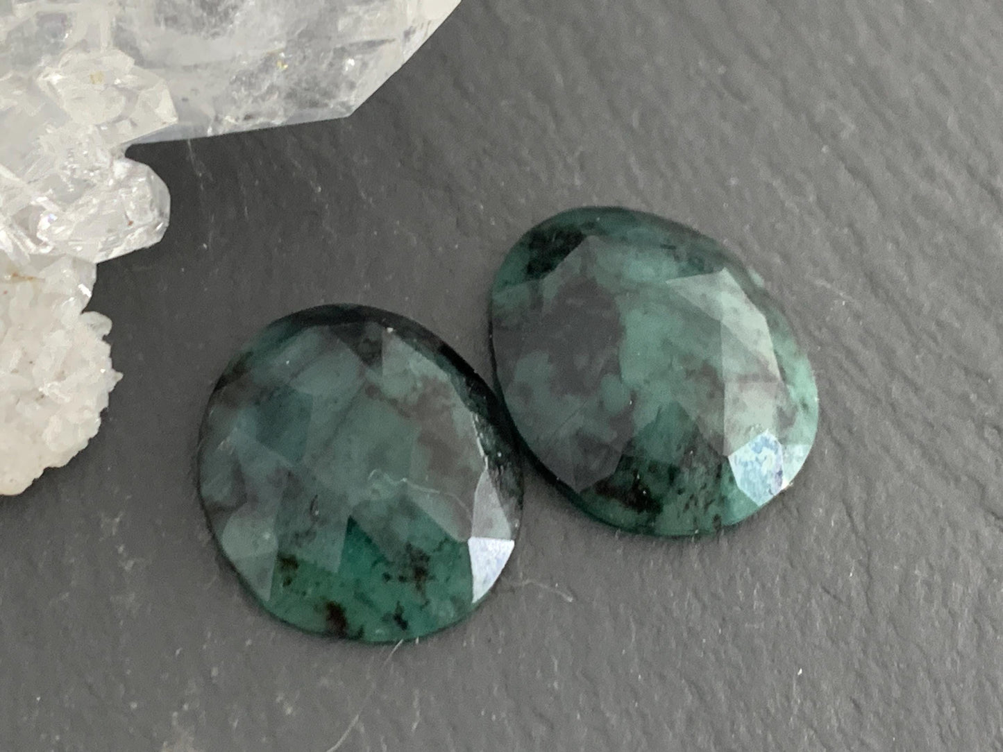 Faceted Emerald Pair 14x16x4mm cabochon