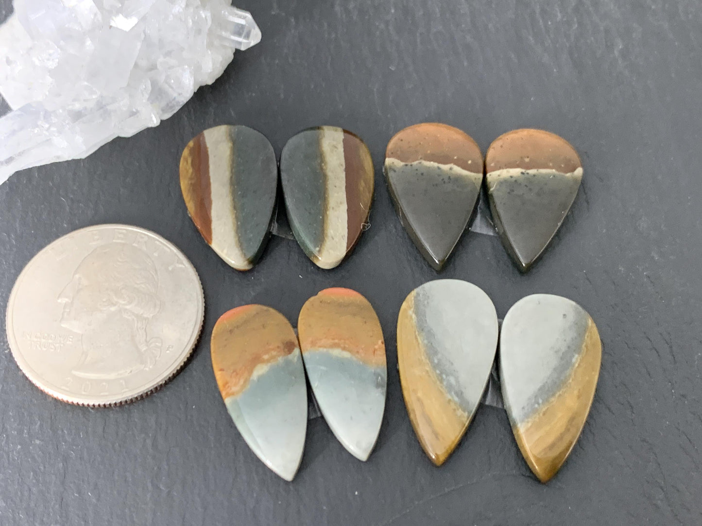 Polychrome Jasper cabochon pair