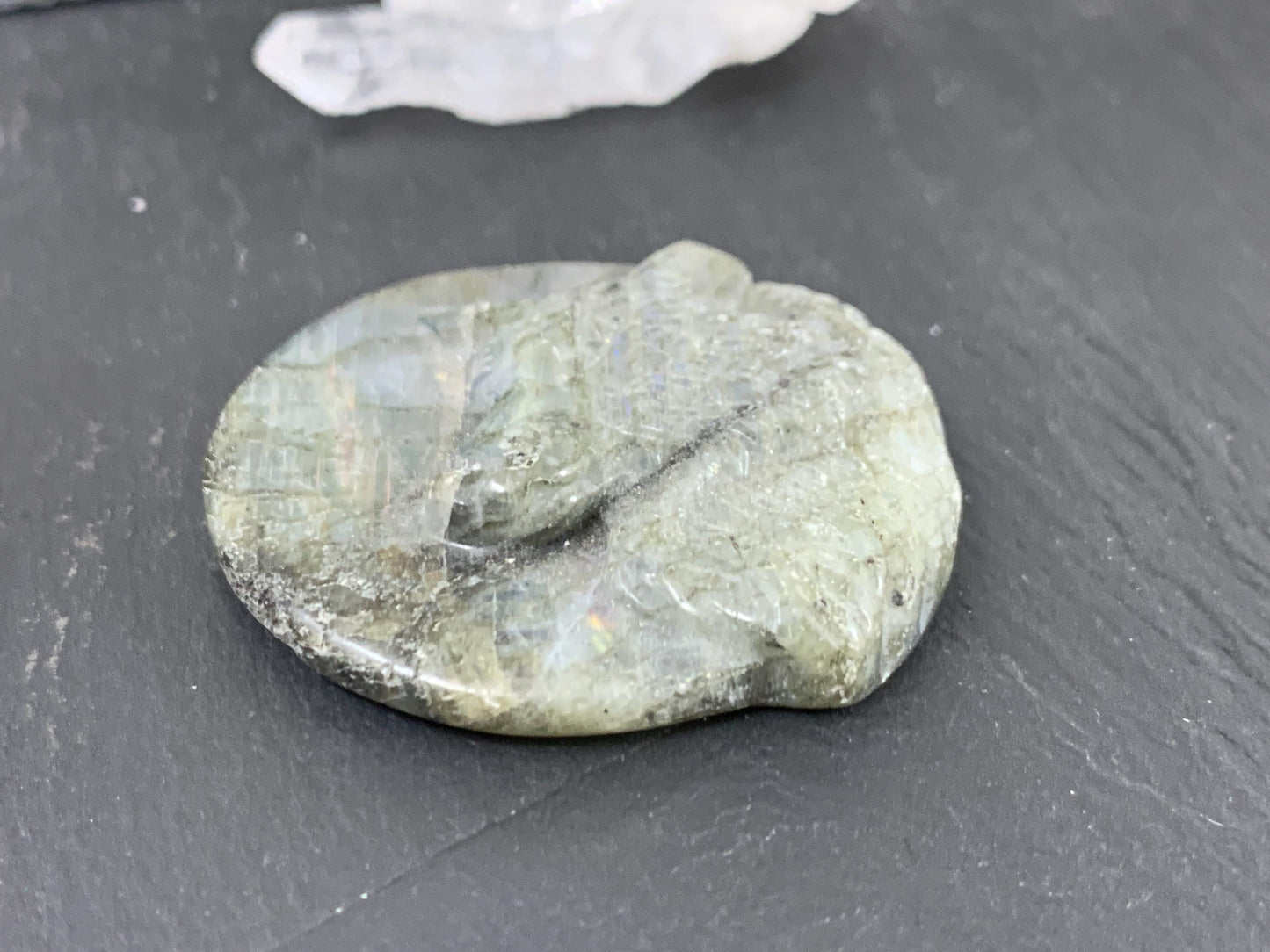 Wolf Labradorite Carving - 41mm Flat Back Gem With Color Shifting