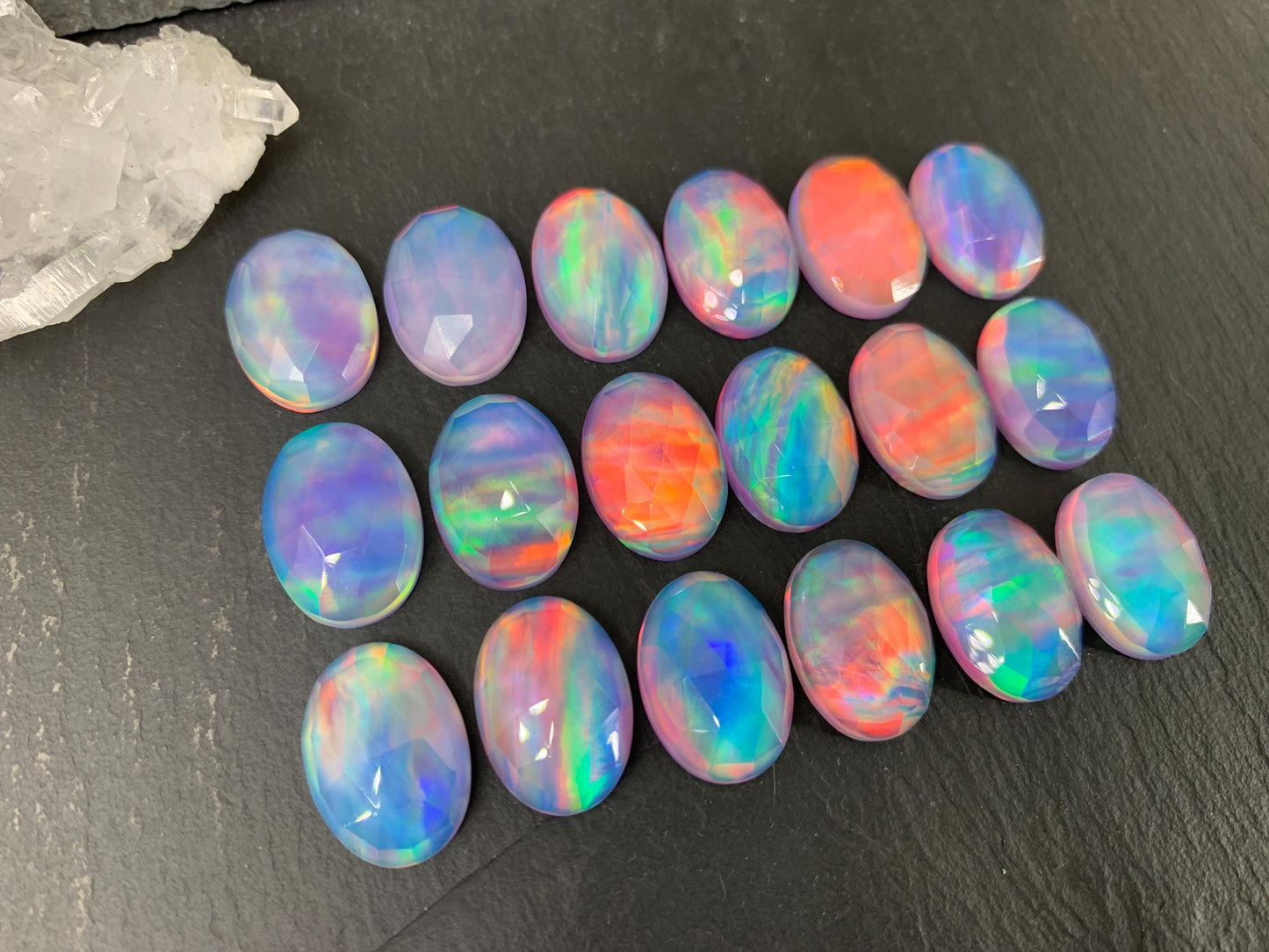 Faceted Aurora Opal Oval Doublet Stone - 13x18mm Rose Cut Gemstone Cabochon