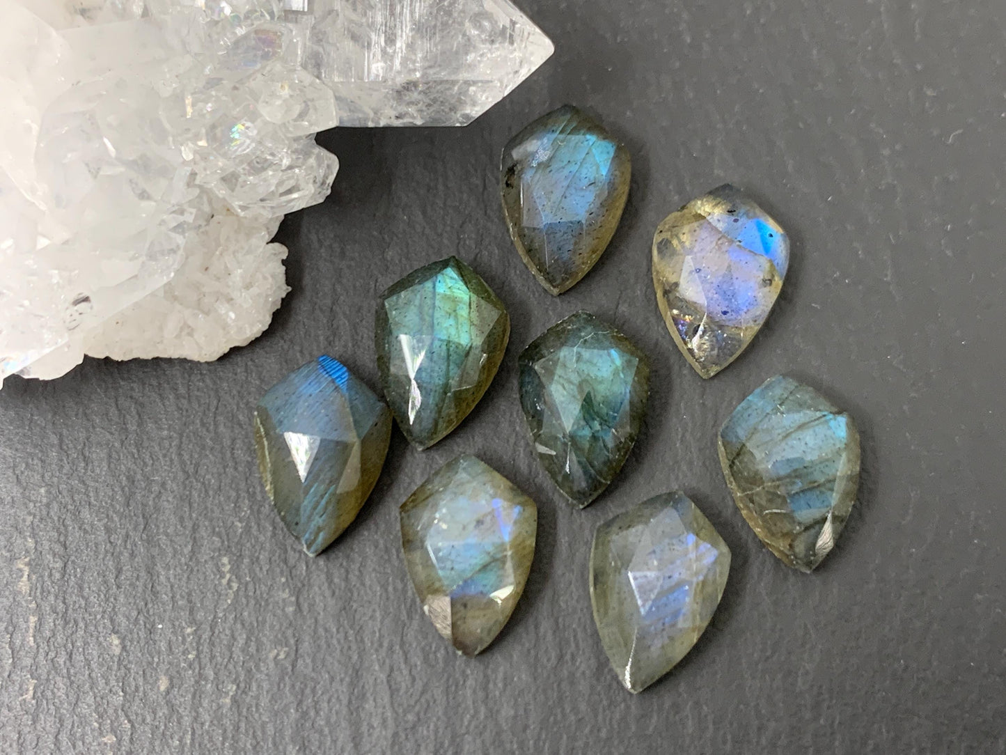 Faceted Labradorite shield 8x12mm cabochon